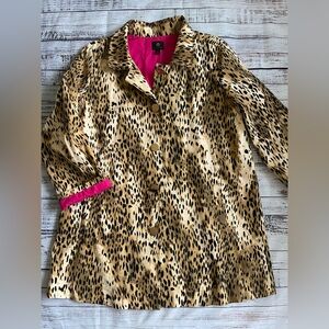 JM Collection Cheetah/Leopard Print jacket Hot Pink Lining Gold Buttons XL NWOT